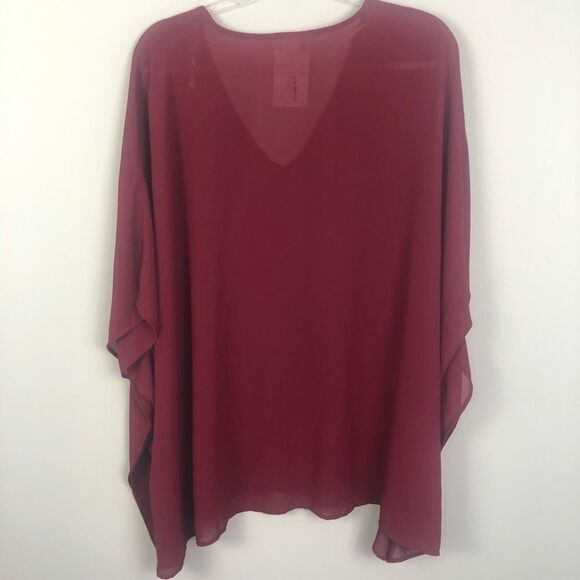 ADRIENNE | NWT Burgundy Sheer Oversized Top Large - Picture 6 of 6